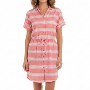 Cabana Life Coral Striped Shirt Dress UPF 50+ Size S New With Tags